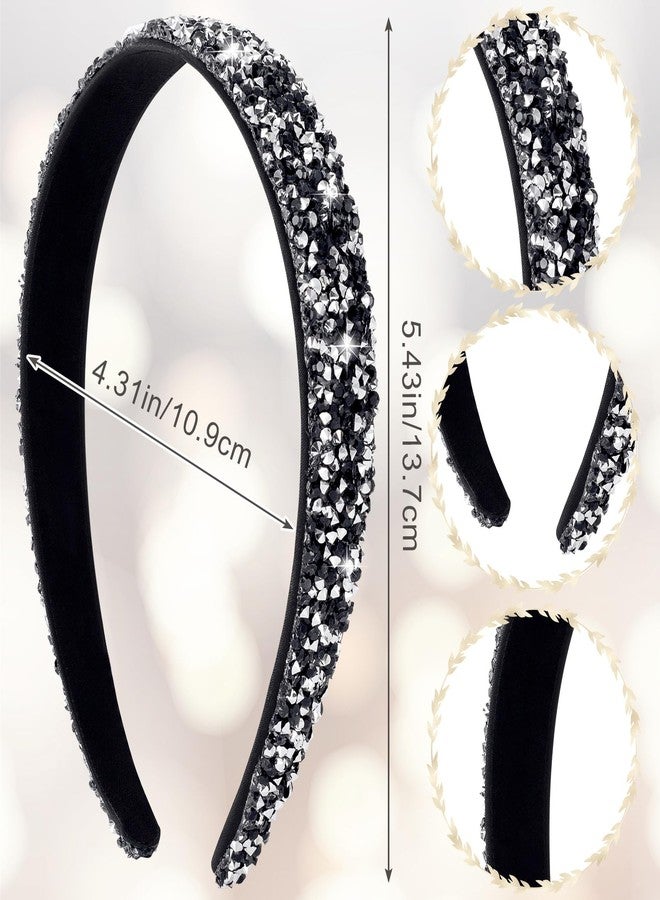 Mxxipp 2Pcs Rhinestone Headbands Crystal Sparkly Jewel Bling Glitter Diamond Headband Wide Padded Hair Bands Hair Accessories, Black + Silver - Image 2